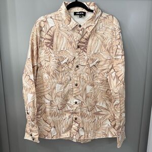 NWOT Ser.O.Ya Marcus Shirt Jacket Neautral Palm Leaf Pattern Size Large